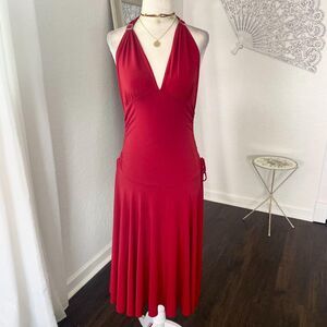 Early 2000's Made in USA Salsa Cinched Rhinestone Backless Halter Midi Dress M